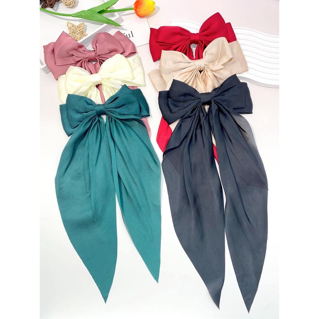 6 spring clip streamers bow hair clips for women