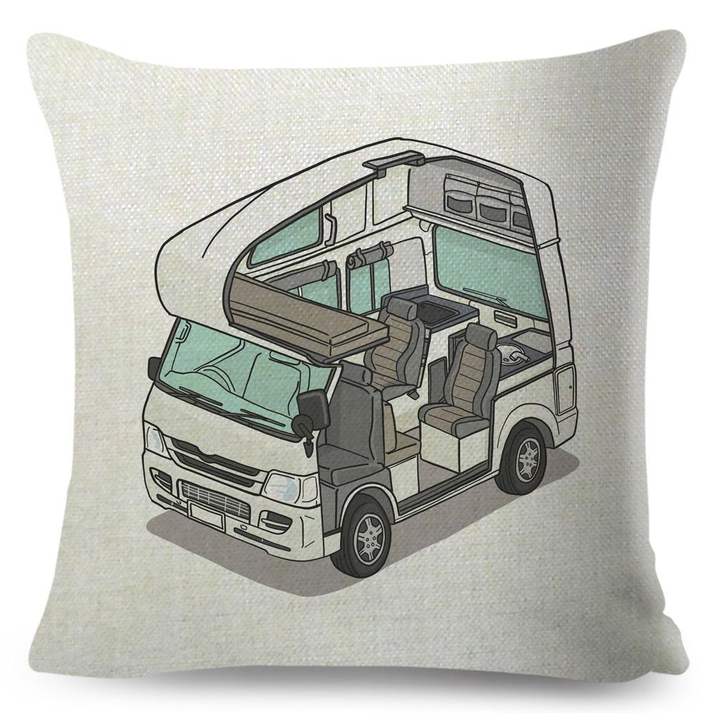 Van Life Pillow Case Decor Cartoon Camper House Travel Car Cushion Cover for Sofa Home Children Room Vanlife Pillowcase 45x45cm