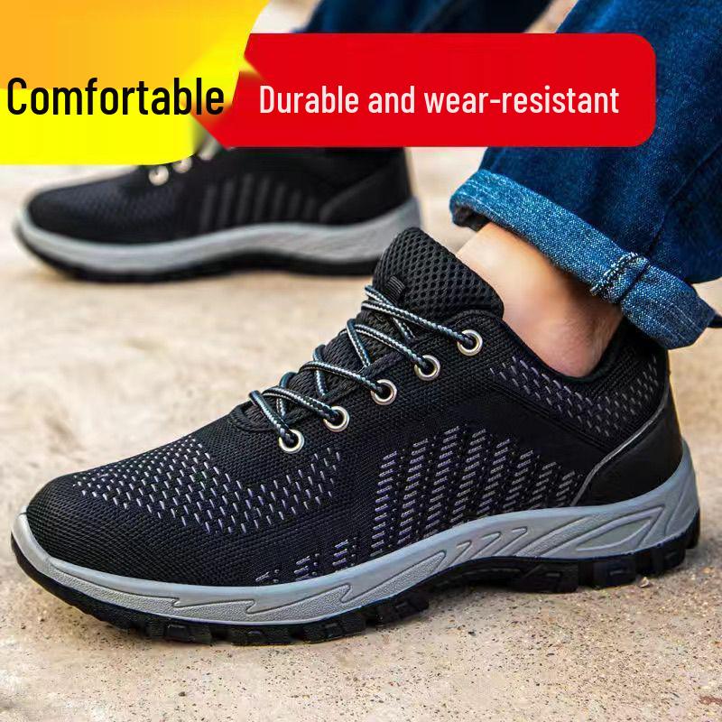 Unisex Summer Steel Toe Work Shoes, Breathable, Anti-Smash, Anti-Puncture, Lightweight Fly-Knit, Wear-Resistant Safety Footwear.