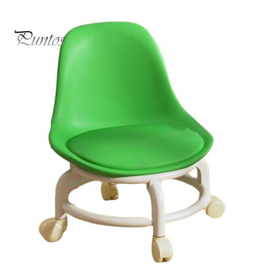 Low Rolling Stool with Backrest 360 Degrees Swivel Wheels Faux Leather Cushion Roller Seat Heavy Duty Rotating Mini Chair Seating Stool