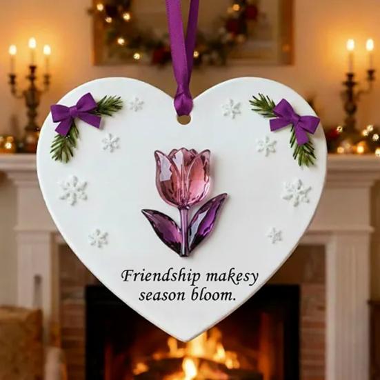 Heartfelt Inspirations Christmas Ornament Shell Reindeer Dragonfly Paw Feather Tulip Xmas Tree Hanging Heart Shape Decoration Holiday Party Pendant