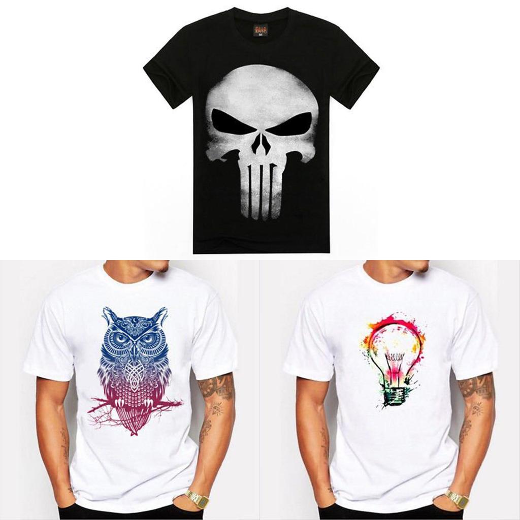 Owl Light Bulb Skull Pattern T Shirt For Men Casual Short Sleeve Printed Fabric Youth Wear