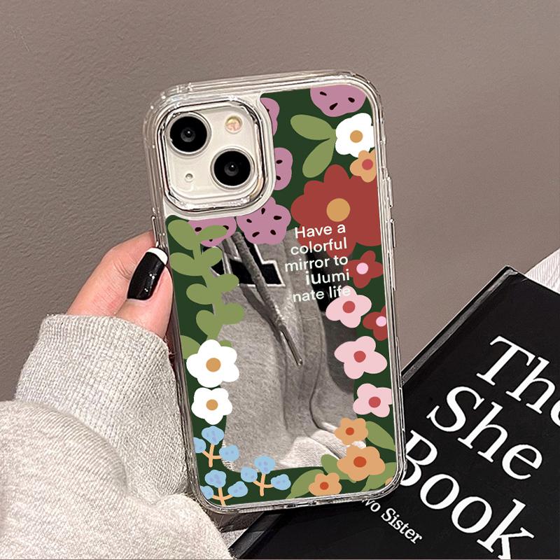 Luxury Make UP Mirror Phone Case For iPhone 16 Pro Max 11 13 14 15 12 16 Plus XR X XS 16promax 15promax Flower Back Covers Funda