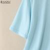ZANZEA Women Casual Round Neck Short Sleeve Loose Patchwork Blouse