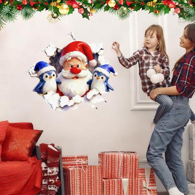 Creative Santa Wall Sticker Removable 3D Effect Funny Christmas Decals Santa Living Room Door Stickers For Home Dorm Party Study