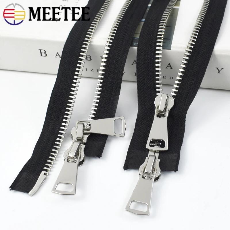 Meetee 8# Metal Zipper 70/80/100/120cm Double Sliders Open End Zippers for Sewing Bag Jacket Coat Zip Repair Kit DIY Accessories