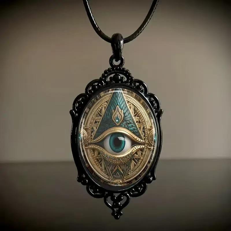 Vintage Oval Glass Alloy Pendant Necklace Jewelry