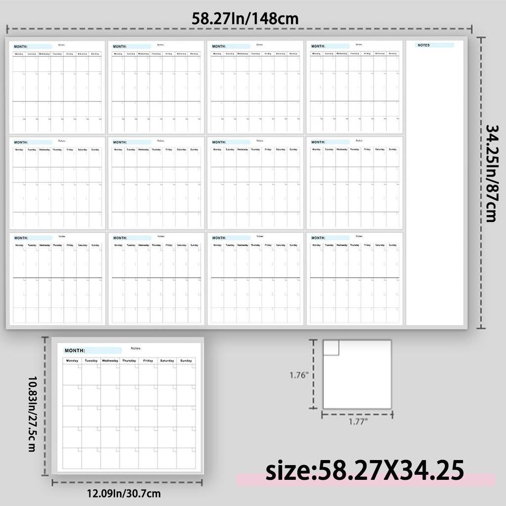 Cross-Border Erasable Yearly Calendar Planner - Undated English Work & Meeting Record