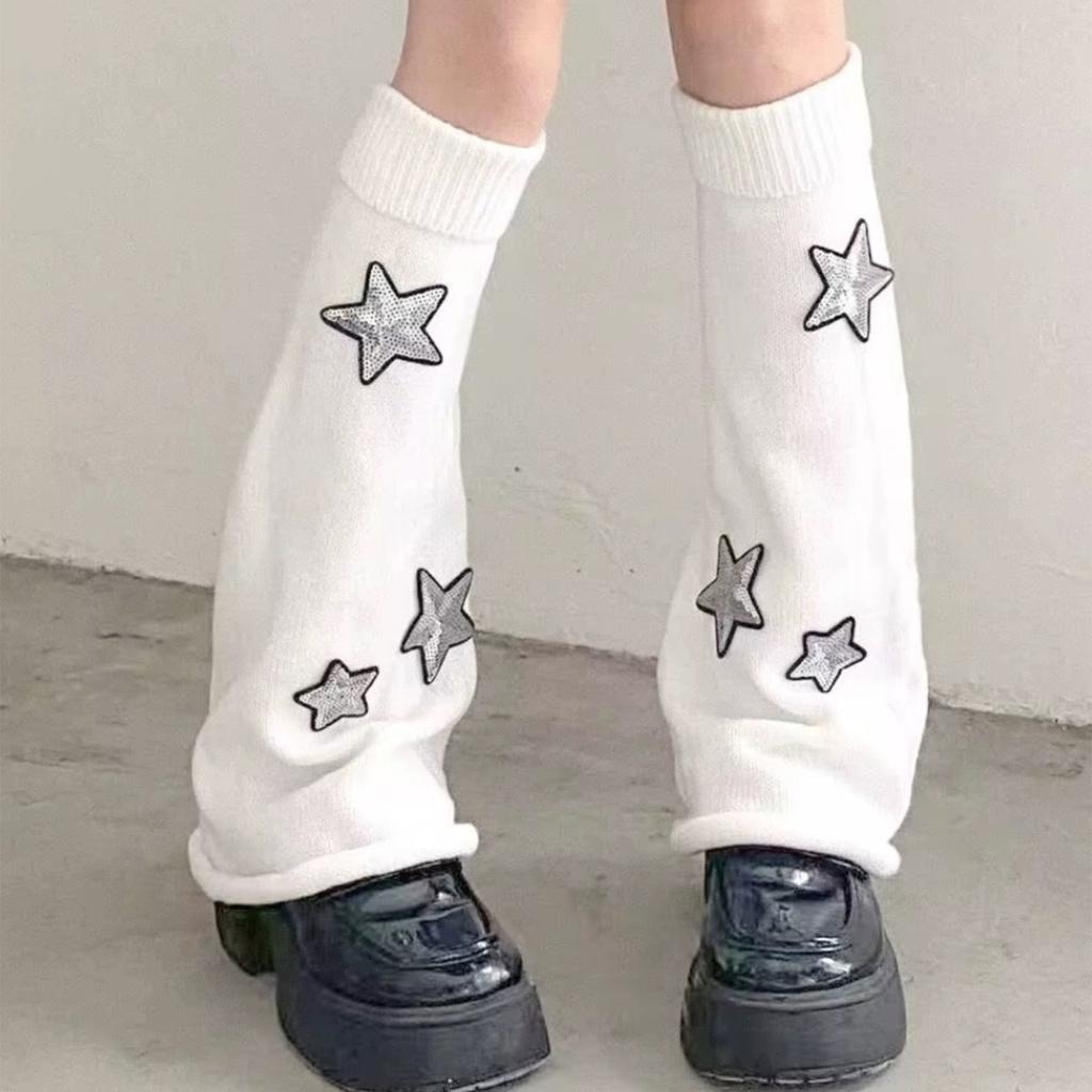 Womens Lolitas Knit Long Socks Star Leg Warmers Harajuku Japanese Style Booties Socks Winter Warm Ankle Heap Socks