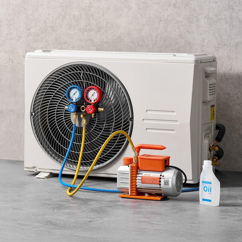 AC Vacuümpomp en Manometer Set, 3,5 CFM 99 L/min, Enkeltraps Roterende Schotten HVAC Vacuümpomp, A/C Manifold Manometer Kit, voor R134a R22 R410a R1234YF R32,