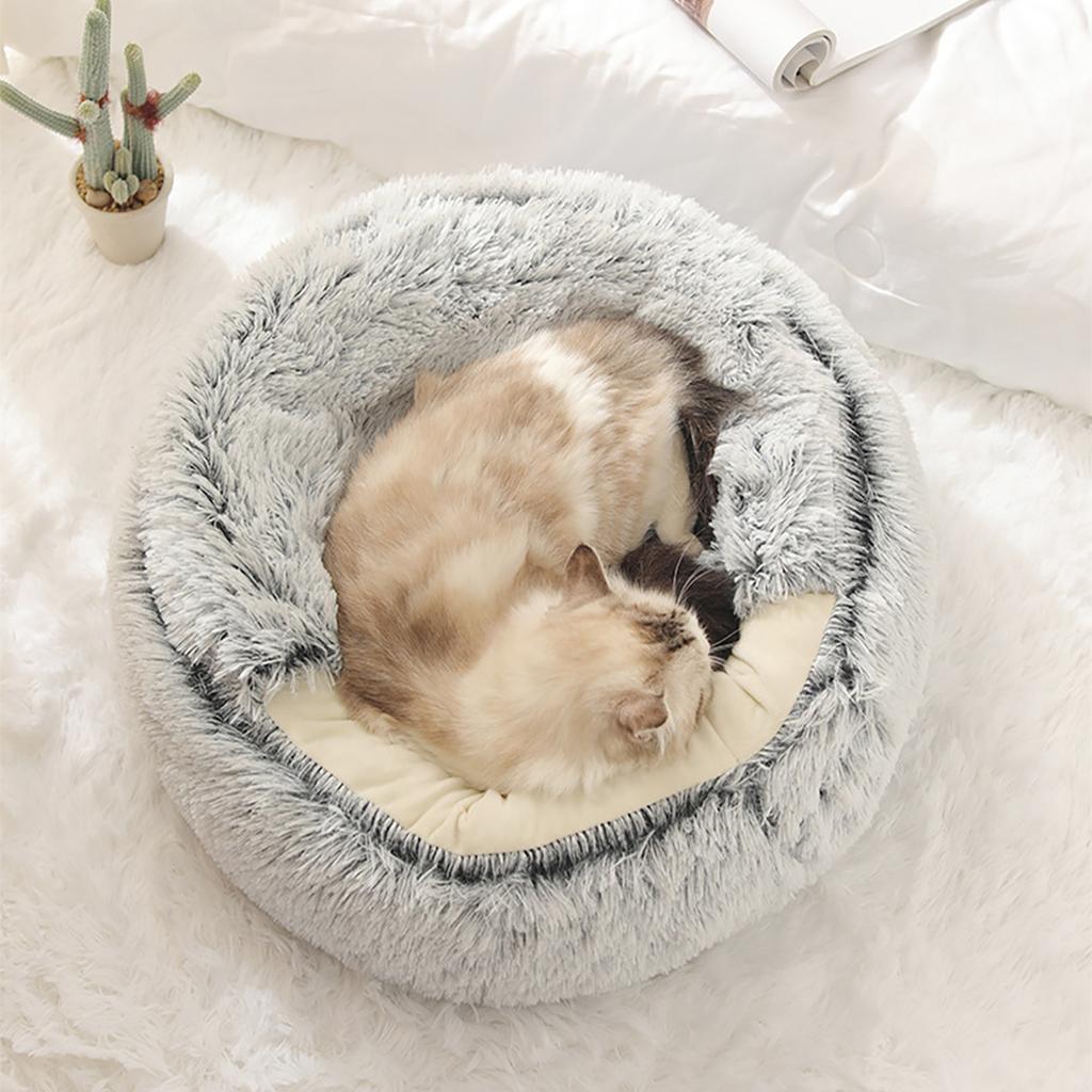 Cat Bed Round Plush Fluffy Hooded Cat Bed Cave Cozy for Indoor Cats or Small Dog Beds Doughnut Calm Anti-nxiety Dog Bed