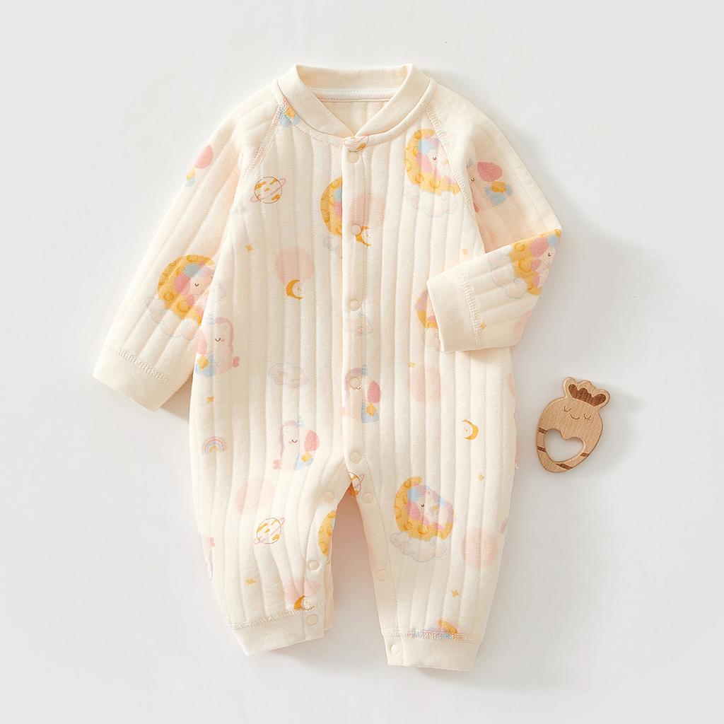 Newborn Baby Clothes Warm Cotton Quilted Romper Long Sleeve Infant Onesie Autumn Winter Thickened Outfit