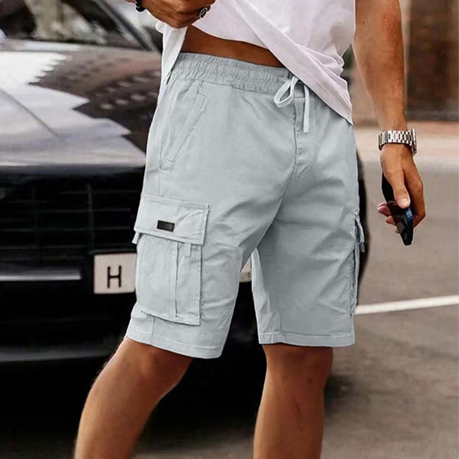 

Men s Cargo Shorts Elastic Waist Drawstring Casual Loose Solid Color Cargo Shorts With Six Pockets S