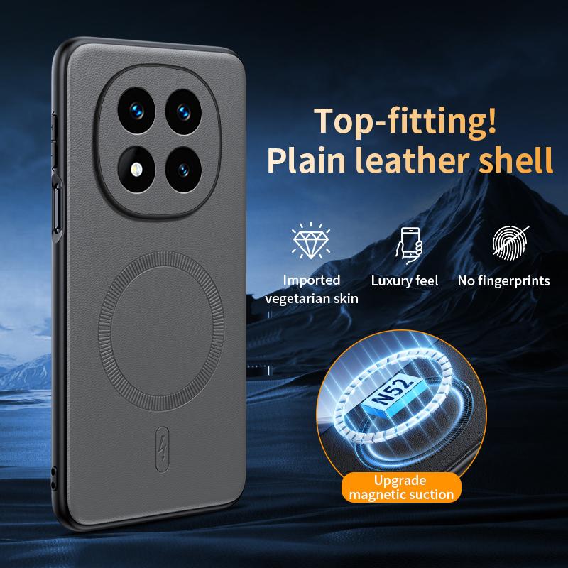 For Redmi Note 14 Pro 5G Case Magnetic Leather Shield Cover High Quality Anti-Fingerprint Non-Slip PC+TPU