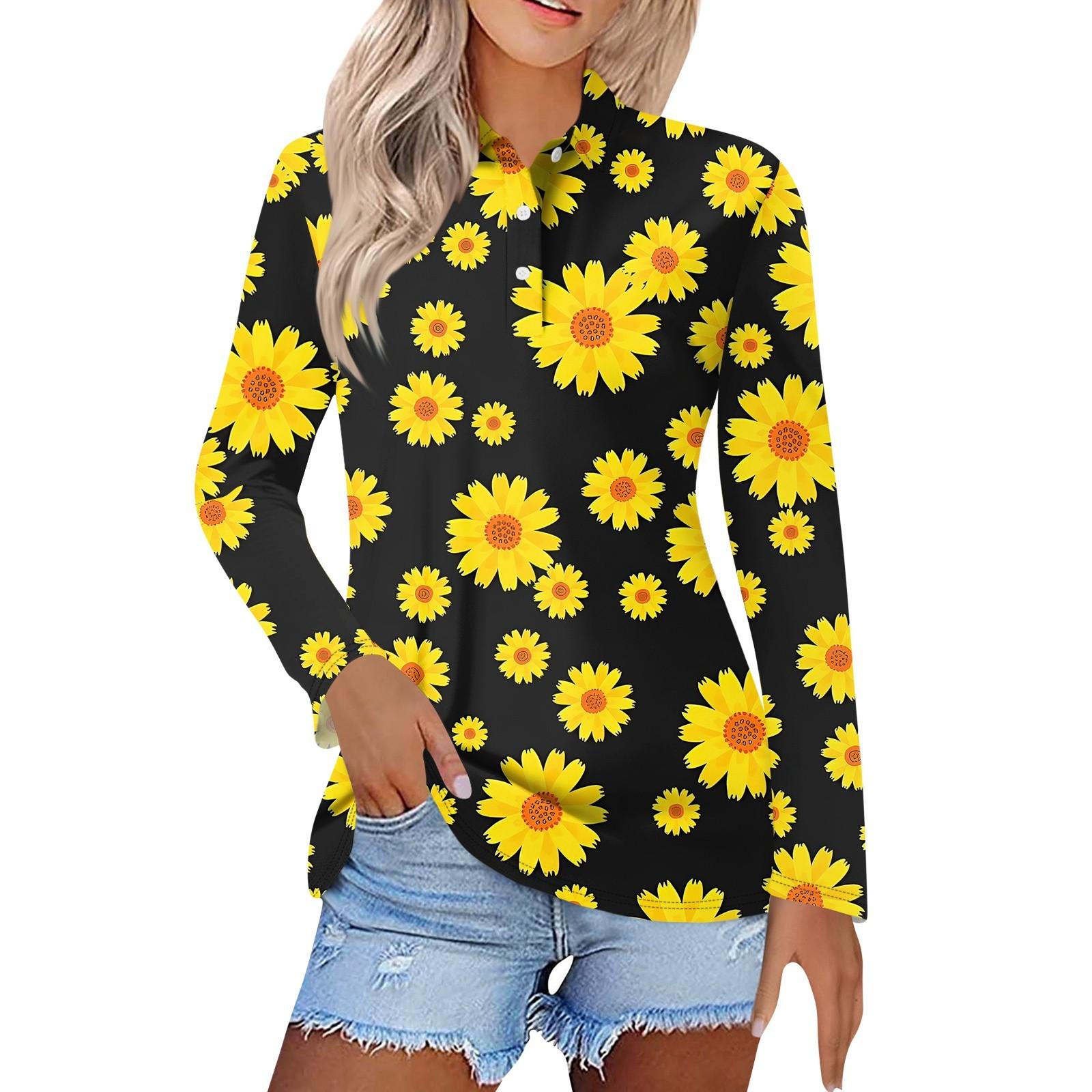 

Жіноча модна повсякденна сорочка з принтом і короткими довгими рукавами, жіночі топи на ґудзиках XL жовтий