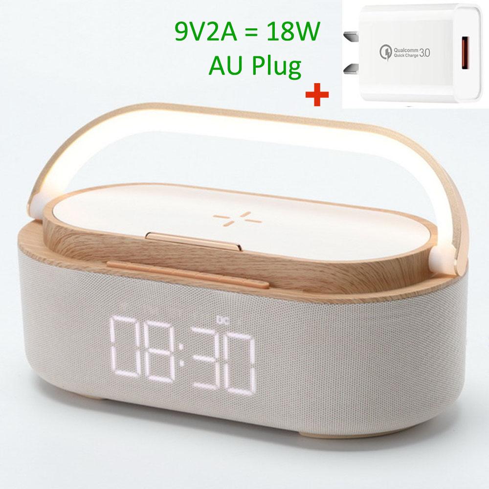 Rechargeable FM Radio LED Alarm Clock with 15W Wireless ChargerBluetooth Speaker and Night Light Function. Gift Ideas for Decor