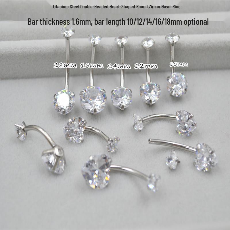Titanium Steel Heart Zircon Navel Ring with Long Bar (6-18 Mm)