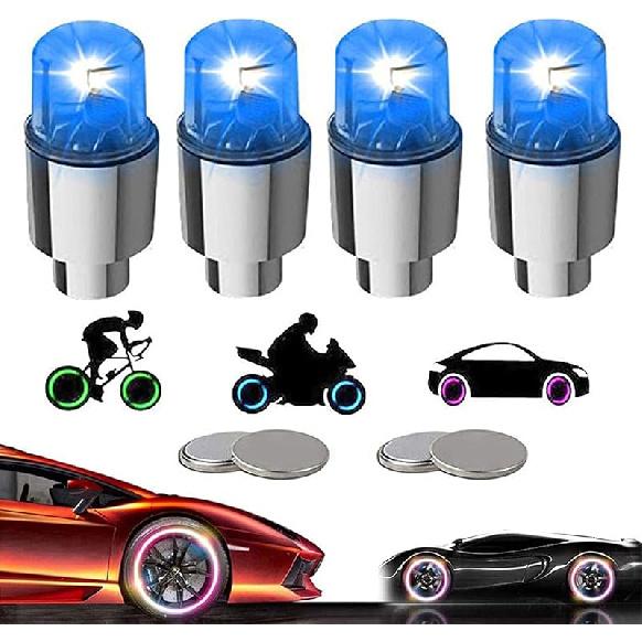 4 Pack LED Valve Stem Caps Lights for Car Tires Wheel Assemblies Auto Motion Light up in Dark Air Neon Bicycle Motorcycle Tyre Bike Truck Golf Cart