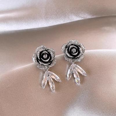 Silver Needle Diamond Resin Flower Stud Earrings Sweet Cool Trend Versatile Earrings Earrings
