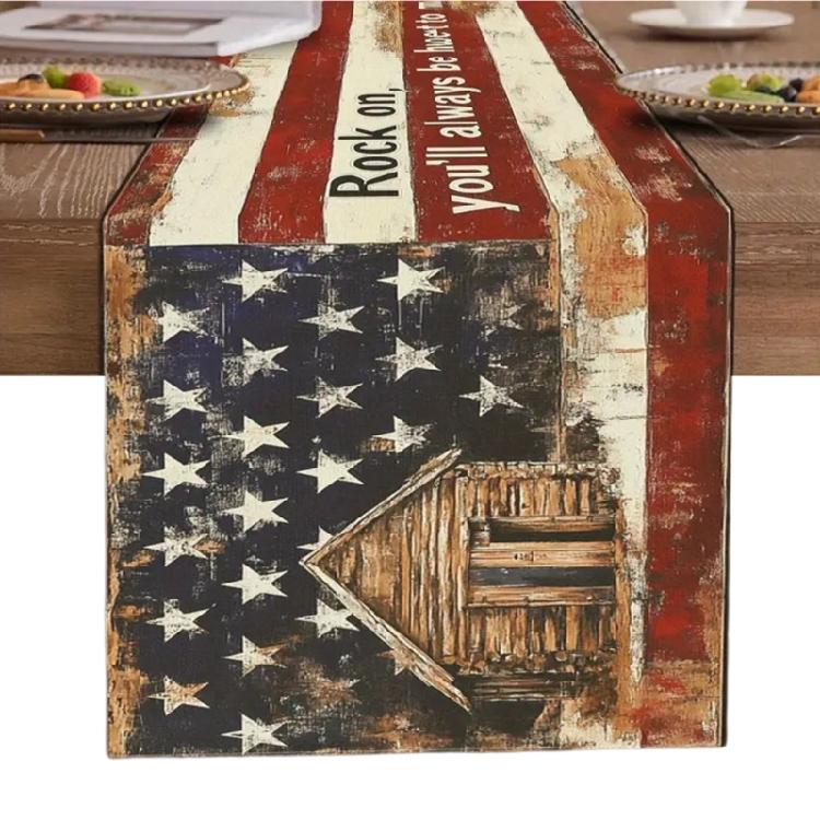 Caminho de Mesa Bandeira Vintage para o Dia da Independência Toalha de Mesa de Tecido de Linho Antiderrapante para Jantar e Decoração de Mesa Elegante