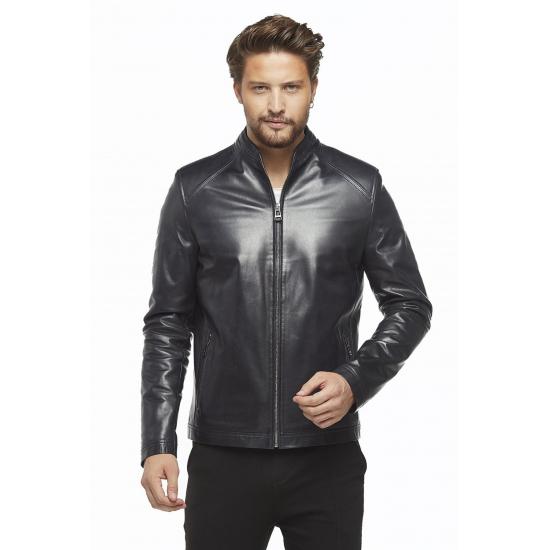 

Мужские куртки Мужское темно-синее пальто из натуральной кожи Armond Slim Fit