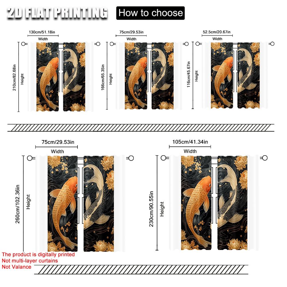 2pc    Window Drapes koi Versatile Polyester  Without Electricity Festive Backdrops Suitable for Party Decor