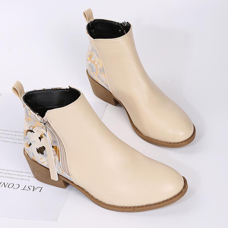 Übergröße Leo-Print & Nude Spitz zulaufende Stiefeletten mit Seitenreißverschluss - Damen Lederstiefel für Herbst/Winter 2021