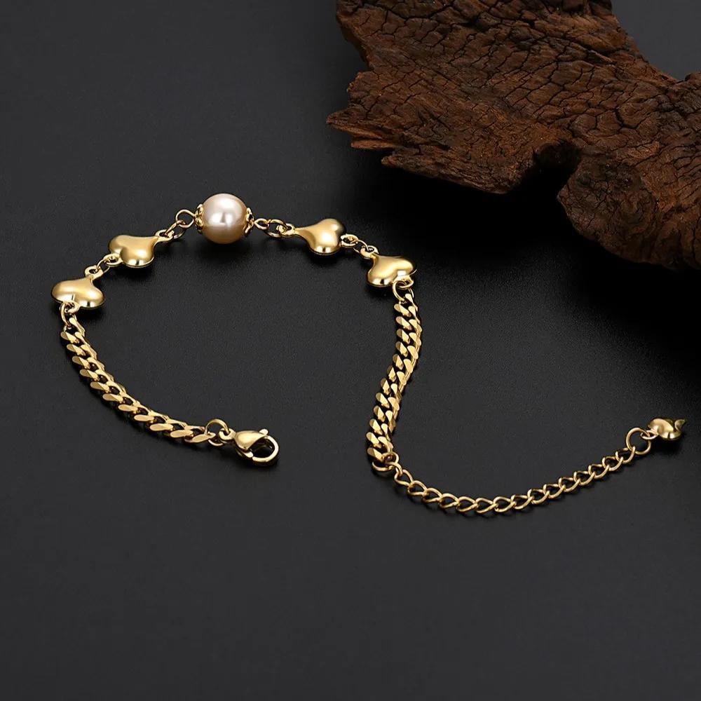 New Arrive 18K Gold   Copper Pearl Elegant Heart Bracelets for Women Jewelry Wedding Engagement Party Gifts 18+5cm