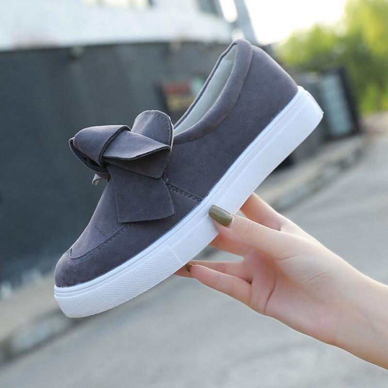 Flat bottom women's large size spring and autumn bow light mouth single shoes thick sole casual lazy single shoes