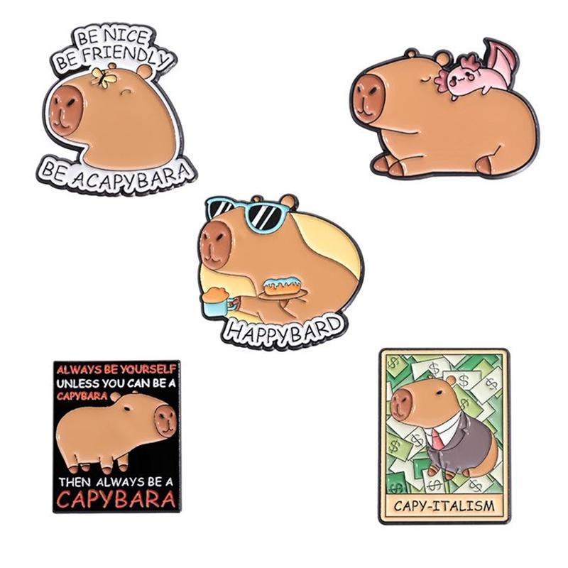 2-9pcs/set Cute Capybara Enamel Pins Creative Cartoon Animal Brooch Lapel Badge Funny Jewelry Accessories Gifts For Kids Friends