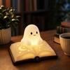 Cute Ghost Night Light Magic Book Light, Resin Tabletop Warm Glow Lamp with Moon Safe Bedside for Kids Star Relief, Sleeping Bedroom, Halloween