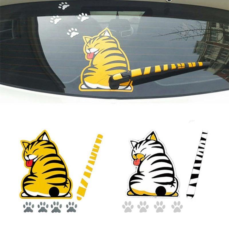 Creative Cat Moving Tail Paws Car Stickers Windshield Rear Wiper 3D Funny Cartoon Stickers Auto Decal Exterior Accessories