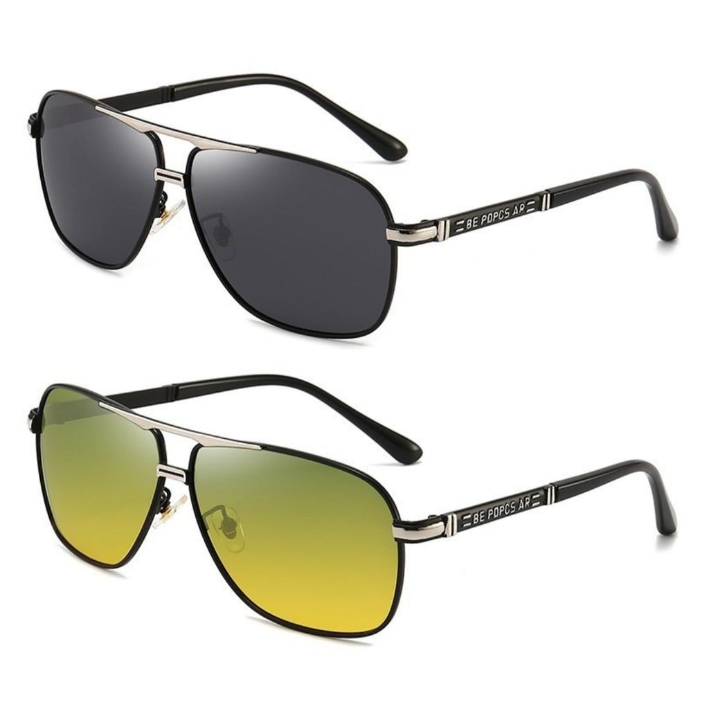 1/2PCS Sunglasses Men Square Double Beam Sunshade Driver Fishing Color Changing Day Night Dual Use UV Protection