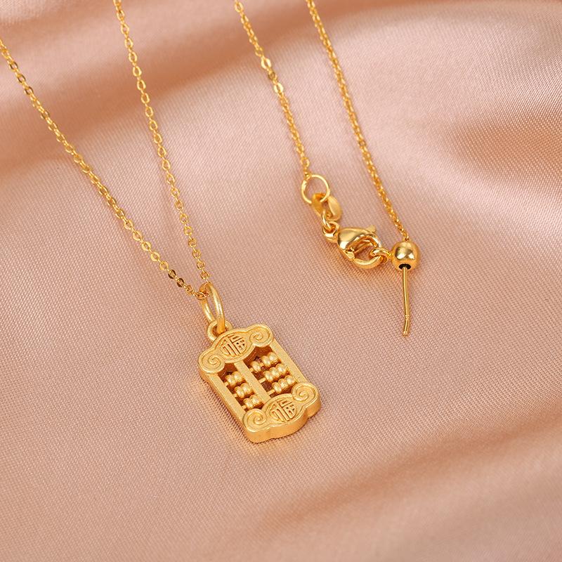 Chinese style auspicious cloud blessing character abacus pendant necklace women's new round square small abacus necklace simple sweater chain