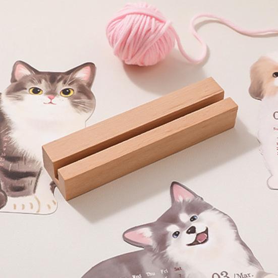 2026 Small Desk Calendar with Wooden Base Cute Dog Cat Patterns Monthly Planner