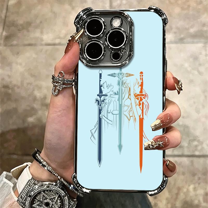 Sword Art Online Anime Plating Phone Case For Iphone 16 17 Pro Max Air 16E 14 15 Plus 12 13 Mini Anti-Fall Airabag Cover