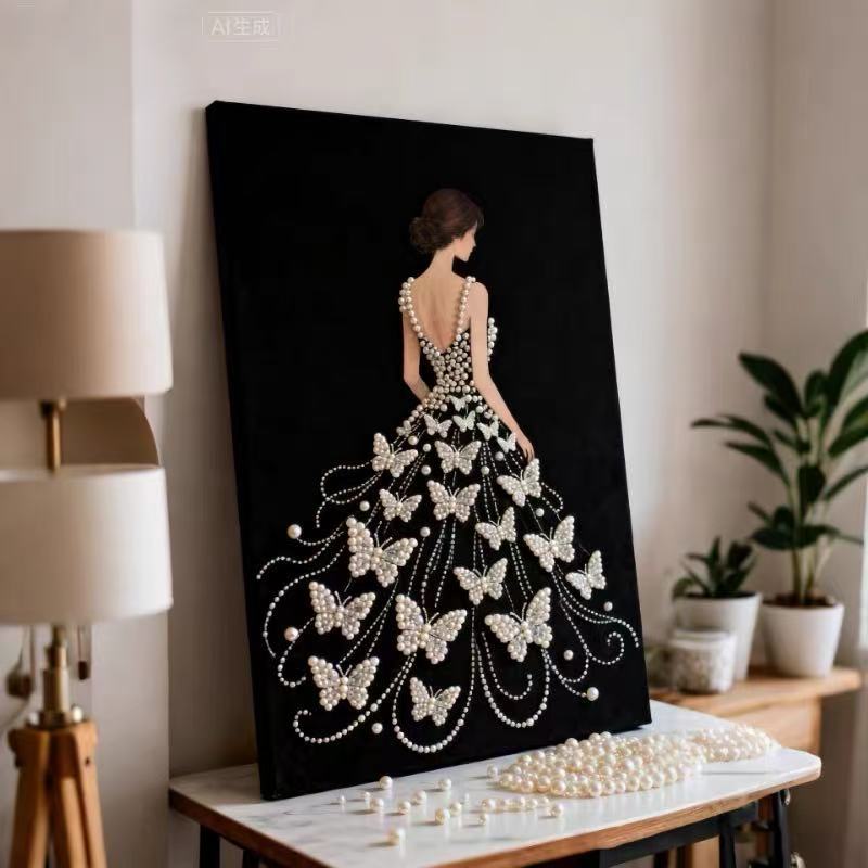 Decorative Painting Material Package, Handmade Diy National Style Ornament, Year Of The Horse Pearl Painting With Photo Frame, Living Room Entrance