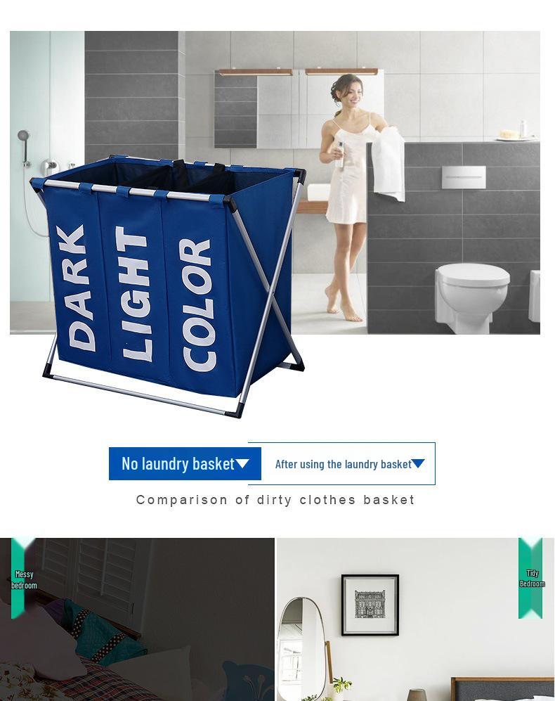 Shushi Oxford Cloth Waterproof Laundry Basket with Compartments and Foldable Design