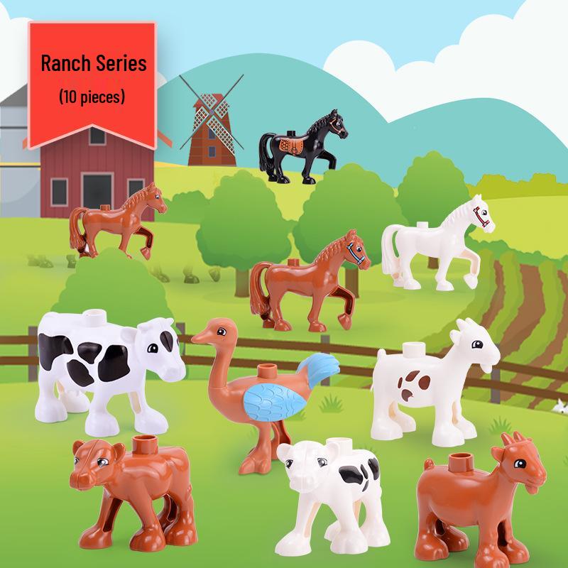 Compatible LEGO Large Building Blocks & Animal Accessories: Dinosaur, Crocodile, Tiger, Giraffe, Chicken, Dog, Cat.