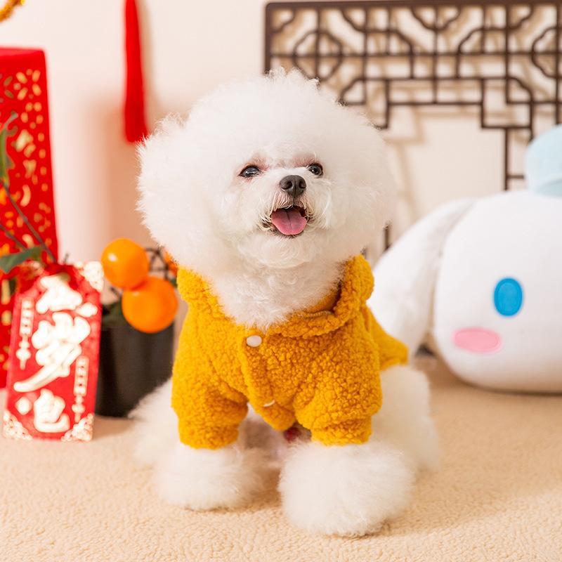 Big-eared dog teddy fleece patch embroidered hooded two-legged cotton coat cat small dog dog pet clothes