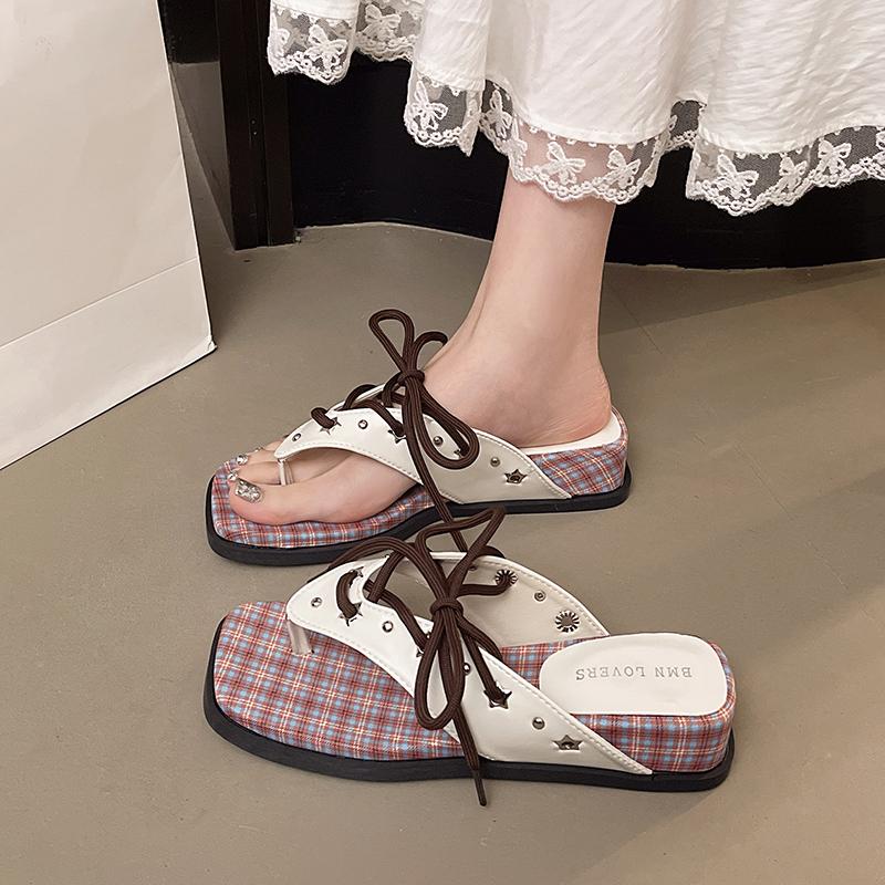

Flip-flops for Women 2026 New Summer Retro Fashion High-end Sense Wedge Toe Sandals and Slippers 35 бежевый
