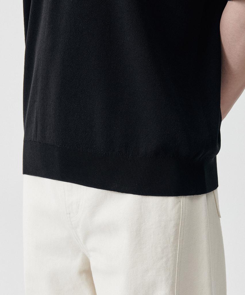 Musinsa Standard Cool Touch Slit Neck Knitted Polo Shirt [Black]