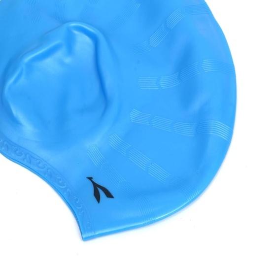 KNK Silicone Swim Cap for Mens & Women with Long Hair, 3D Ear Cover, Nose Clip & Ear Plugs Set (Sky Blue)