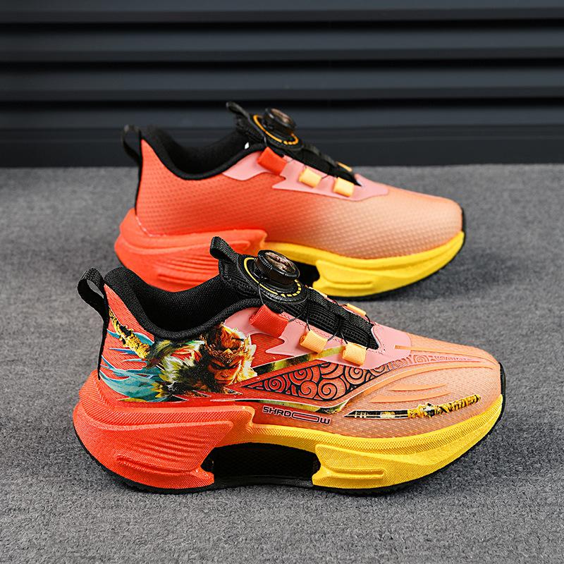 

Primary and secondary school boys shoes 2025 spring and summer rotating button medium and large children s mesh breathable boys running sports shoes 40 оранжевый