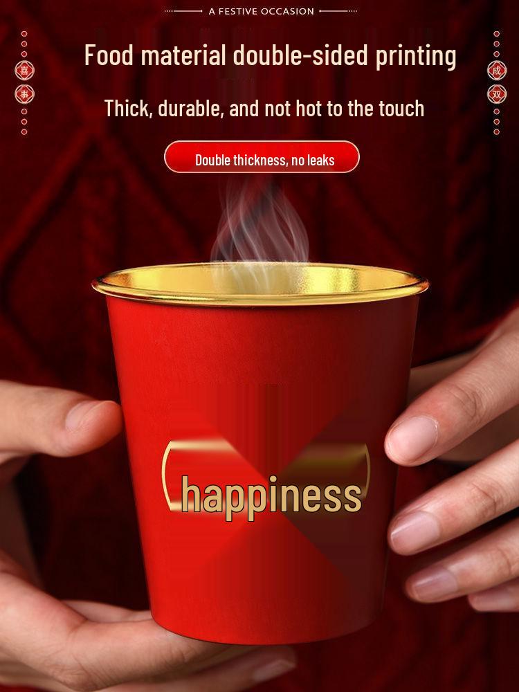 Luxurious Gold Thickened Disposable Wedding Cups - Elegant Red Tea Cups for Banquets & Household Use