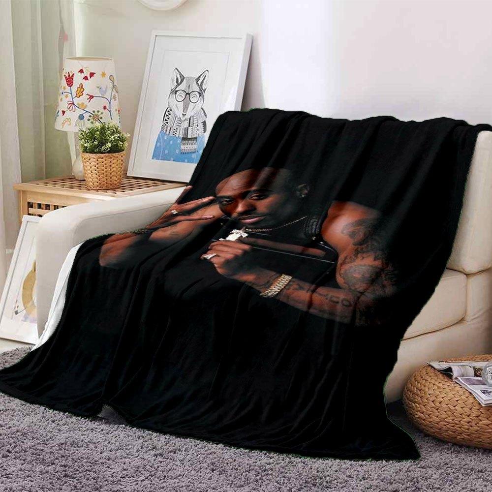 1pc 2PacHip Hop Blanket Soft Lightweight All Season Multi Purpose Throw for Sofa, Bed, Office & Picnics, French Style with Iconic Album Art & Quotes