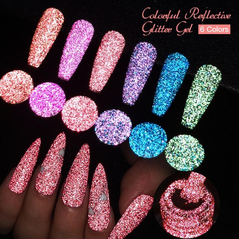 MEET ACROSS 7ml Colorful Reflective Glitter Gel Nail Polish Sparkly Glitter Shimmery Gel Soak Off Gel Polish Manicure Nail Salon Varnish