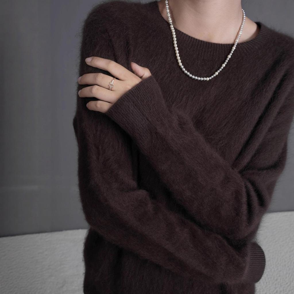 Fluffy Crew Neck Knit Sweater for Women