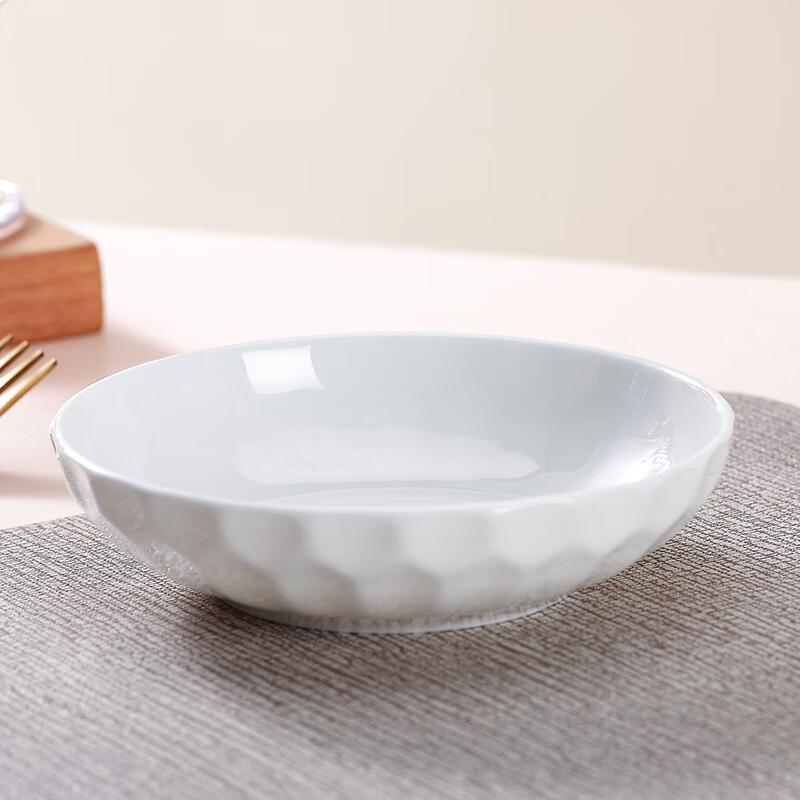 Sky Top Ceramic Seasoning And Snack Plates, Embossed Bone China Pure White Household Set of 4, 4.75 Inches, Crystal Series