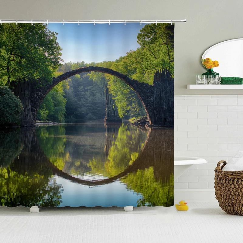 Modern Forest Shower Curtain Green Plant Tree Landscape Shower Curtain Bathroom Waterproof Bathroom Decor Cortina De La Ducha